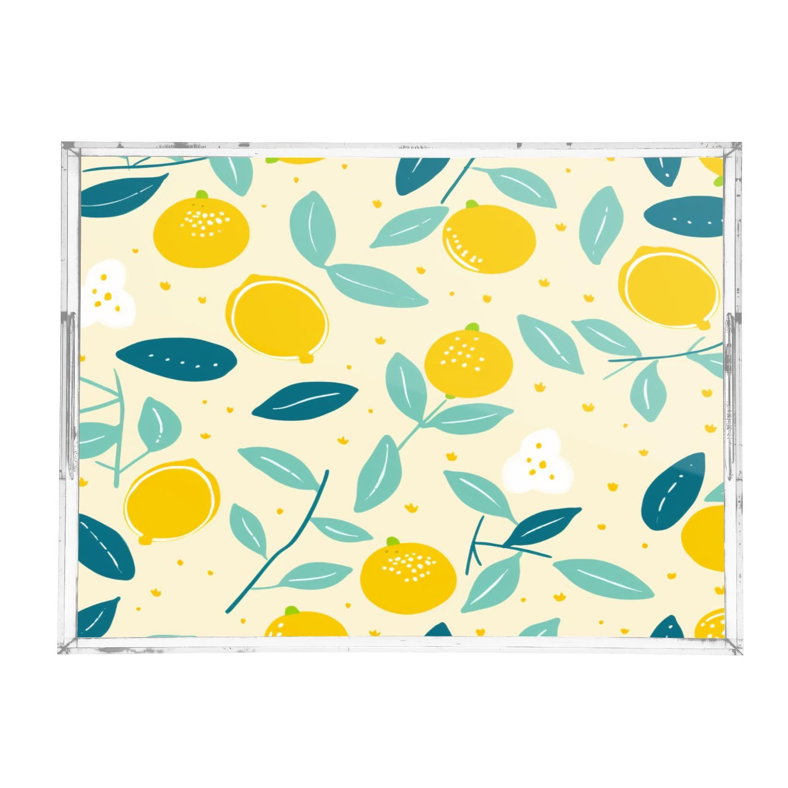 IOACIY Clear Serving Tray 12x16 Inches Acrylic Decorative Tray Organiser for Ottoman Coffee Table Countertop with Handles, Cute Lemon (3)