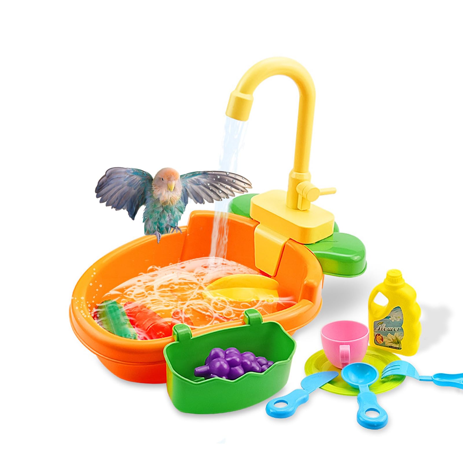 Bird Bath Shower, Bird Bath for Cage with Faucet, Parrot Shower Bathtub Parrot Automatic Bathing Box, Bird Baths for Parakeets, Ferret, Budgie, Goldfinch, Cockatiel, Lovebird and Small Birds (Orange)