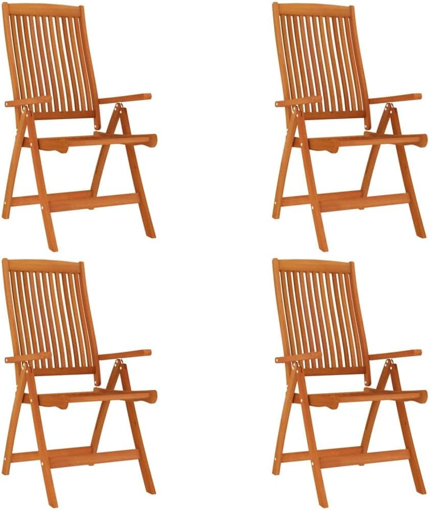 vidaXL Patio Folding Chairs 4 Pcs - Garden, Terrace, Patio Seating Solid Eucalyptus Wood - Adjustable Reclining Backrest, Space-Saving Foldable Design - Comfortable and Durable