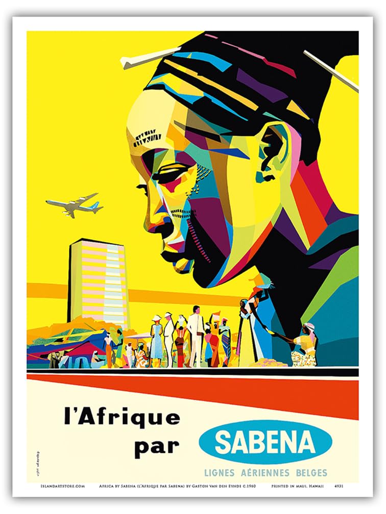 Pacifica Island Art Africa by Sabena (l'Afrique par Sabena) - Sabena Belgian World Airlines - Vintage Airline Travel Poster by Gaston van den Eynde c.1960 - Master Art Print 9" x 12" PRTA4931
