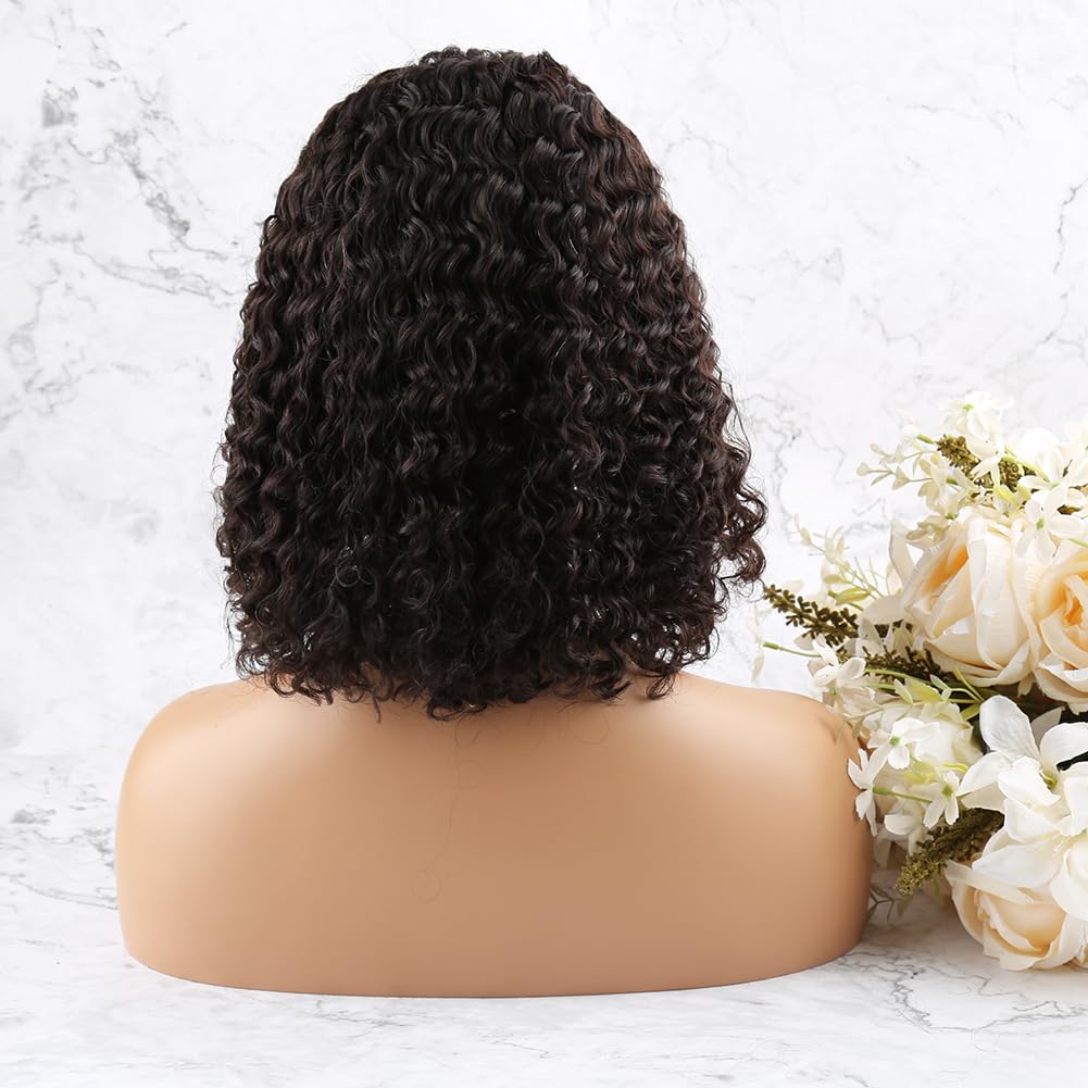 Bella Hair Full Lace Bob Wig Remy Virgin Human Hair Italian Curly, 200% Density Glueless Lace Wig With Hair Bangs (Dyeable Natural Color 14 inch)