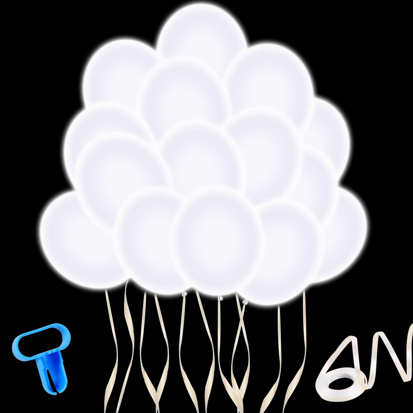 30 globos luminosos LED, 30 cm de diámetro, globos blancos de helio, globos de látex de 12 pulgadas de diámetro, globos LED de helio para fiestas, bodas, cumpleaños, festivales, decoración de carnaval