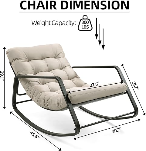 Miniatura 8 de Silla reclinable mecedora de tela de lino para guardería, cómodo sillón tapizado para enfermería, sala de estar, dormitorio, patio (gris) Gris (tela