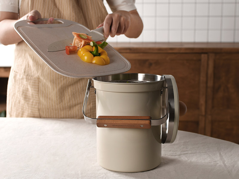 Compostiera Da Cucina In Legno Di Acacia | 0.8 Litri | Acciaio Inox 304 | Antiodore | Design Elegante - Foto 7