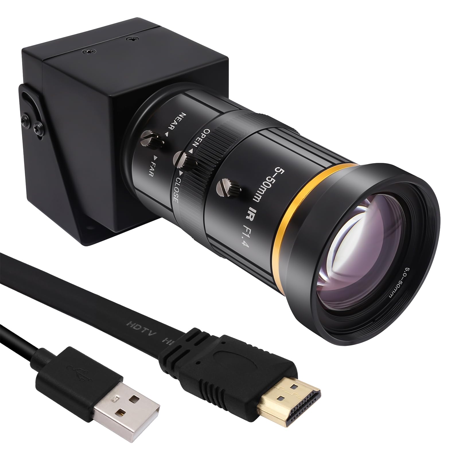 SVPRO Telecamera USB HDMI 4K con teleobiettivo da 5-50 mm, zoom ottico 10x, messa a fuoco manuale, webcam H.264 industriale, microscopio per visione computerizzata, per PC, monitor, TV, proiettore