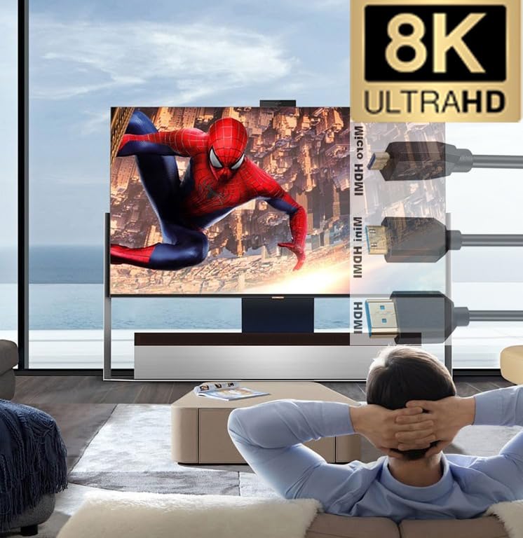 Câble mini HDMI vers micro HDMI 8K coudé 90° extensible 1.2m 3D