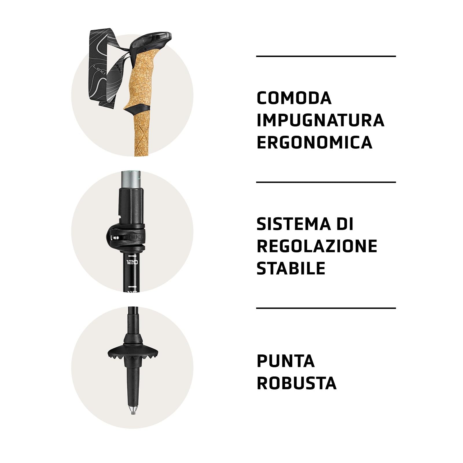 LEKI Makalu Lite - Bastoni da trekking unisex, leggeri e regolabili, in alluminio (90-135 cm), con piastra da trekking