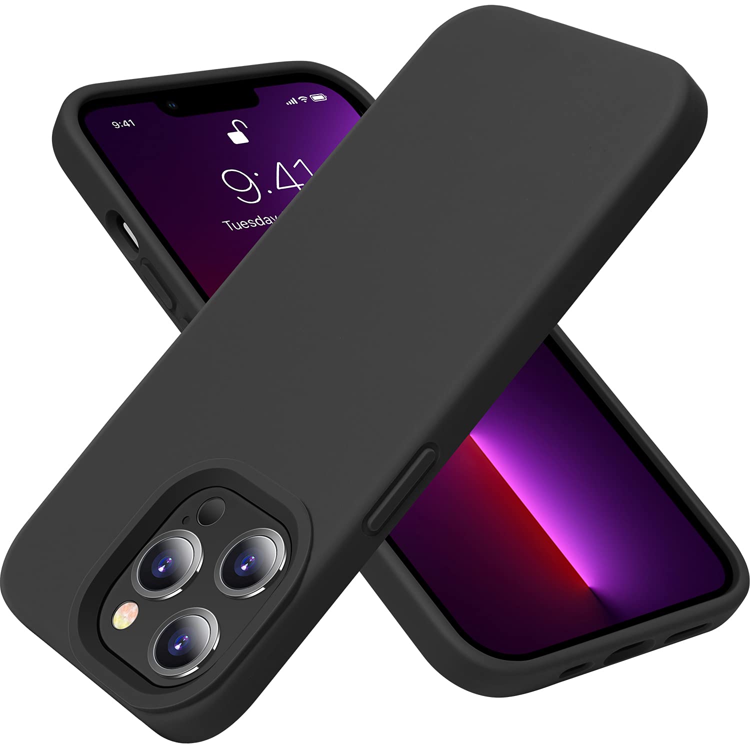 OTOFLY Compatible with iPhone 13 Pro Case, Liquid Silicone Slim Protective Shockproof Phone Case Cover with Anti-Scratch Microfiber Lining, 6.1 inch, Black