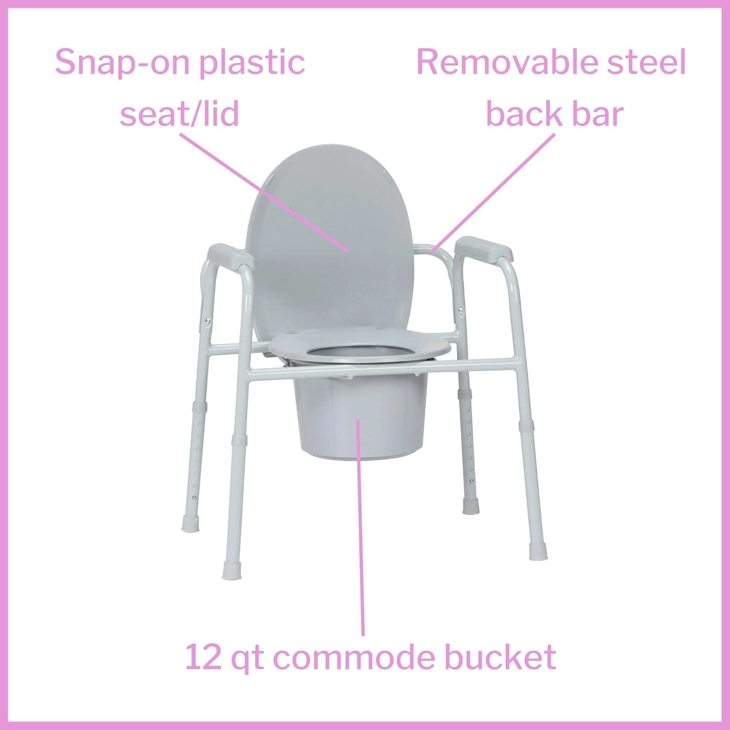 McKesson Commode Chair with 12 qt Bucket, Streel Frame, 350 lbs Weight Capacity, 13 3/4 in Seat Width, 4 Count