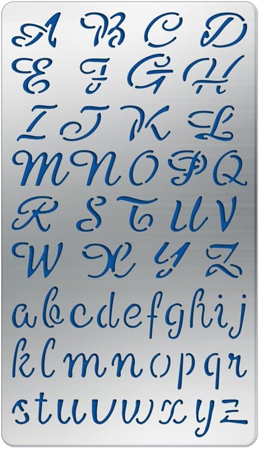BENECREAT Copperplate Alphabet Number Pattern Stainless Steel Stencils 17x10cm Alphabet Metal Stencil Templates Tool for Wood Burning, Embossing, Engraving and Scrapbooking