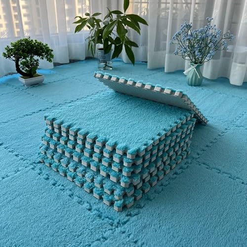 Image of 10 Pack Plush Foam Floor Mats Splicing Puzzle Carpet Tiles Soft Flannel for SURFACE To And Assemble For Gym Playroom(Dark Blue)