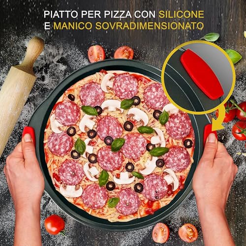 NutriChef Teglia Forno Antiaderente, Teglia per Pizza, Acciaio al Carbonio, Fori Perforati, Schermo Premium, Manici Silicone, Lavabile Lavastoviglie - immagine 5