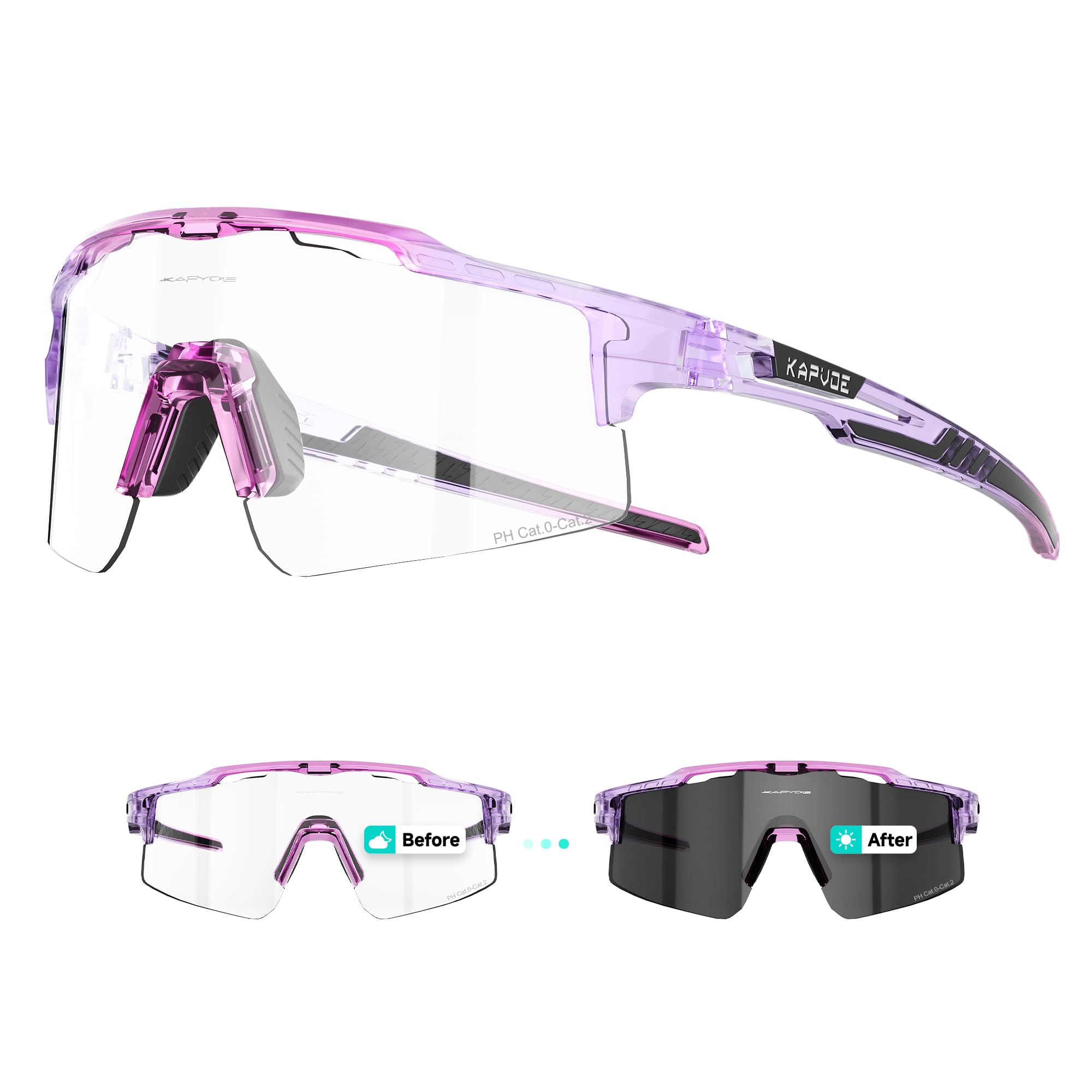 KAPVOE Fahrradbrille Herren Damen K75 | TR90-Rahmen, PC-Glas, verstellbares Nasenpad, belüftetes Design für Radfahren und Laufen.