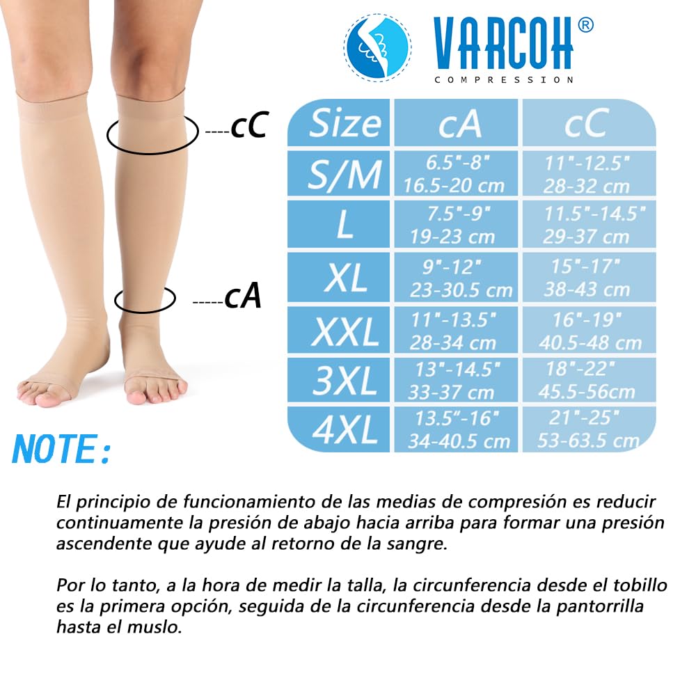 VARCOH Medias Compresion Mujer Circulacion, medias de compresion hombre (S-4XL) Calcetines Anchos de Compresión de Talla Grande 20-30 mmHg Hasta la Rodilla