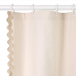 YINFUNG Scalloped Shower Curtain Beige Linen Cotton Bathroom Curtains Te...