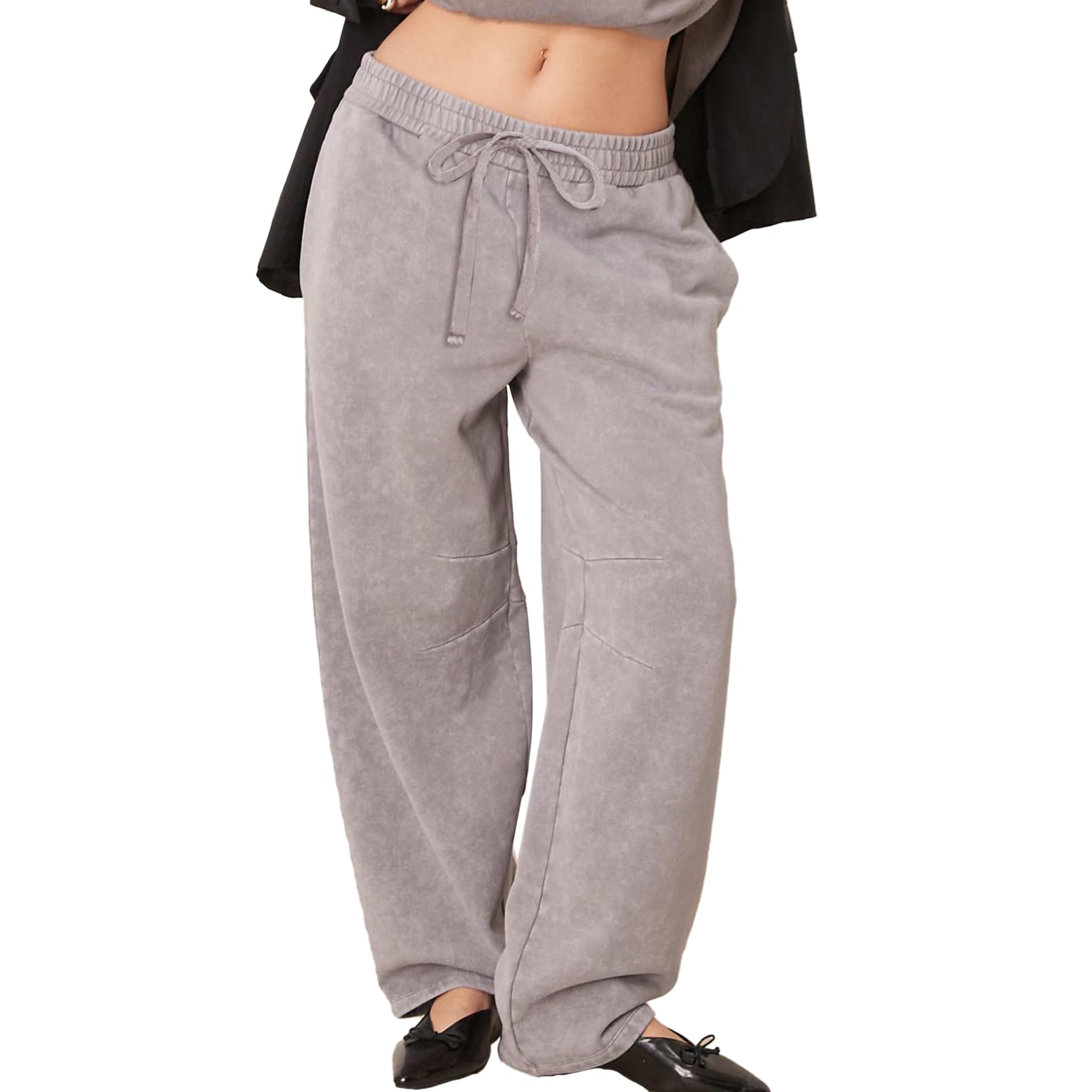 Women Barrel Pants Washed Sweatpants Casual Baggy Wide Leg Pant Elastic Waisted Palazzo Harem Trousers with Pockets