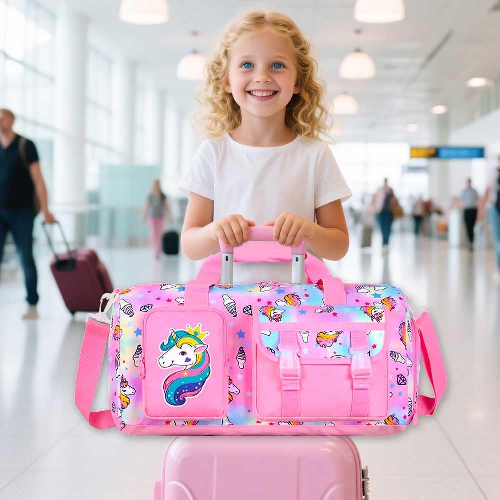 AGSDON Dance Ballet Bags for Girls, Kids Duffle Gym Bag Travel with Shoe Compartments Sports Ballet Bag Teens Weekender Sleepover Carry On Bag Unicorn/Dinosaur - Image 7