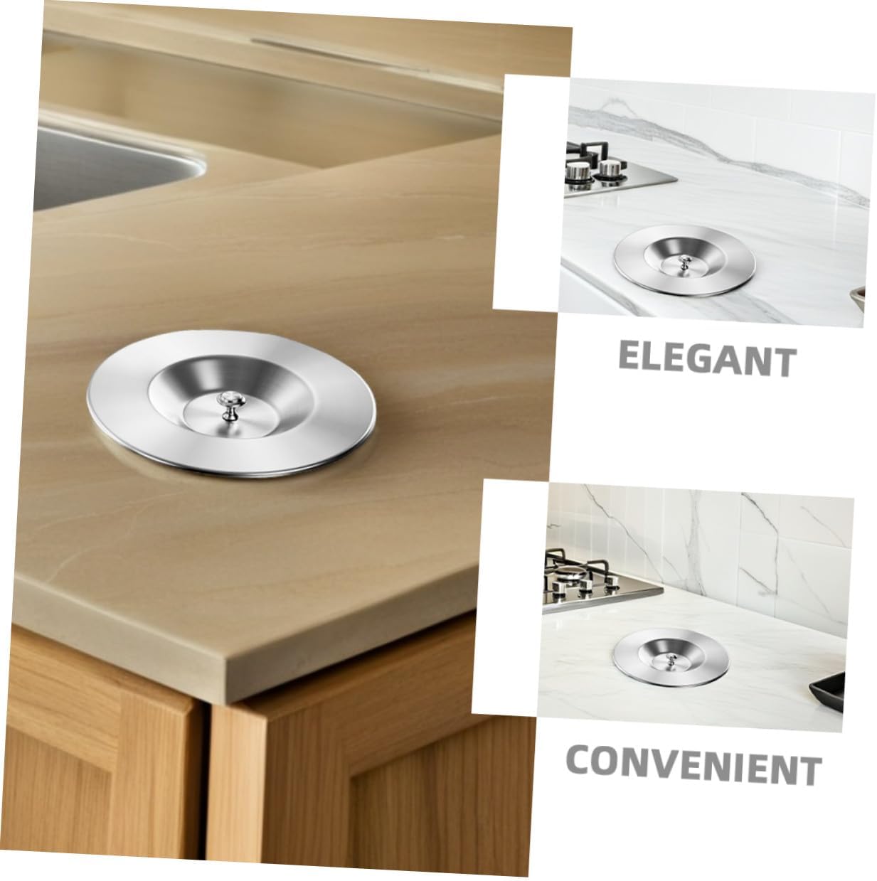 Stainless Steel Recessed Countertop Trash Can Lid Replacement with Grommet, 304 Kitchen Embedded Garbage Bin Cover under Cabinet Waste Containers