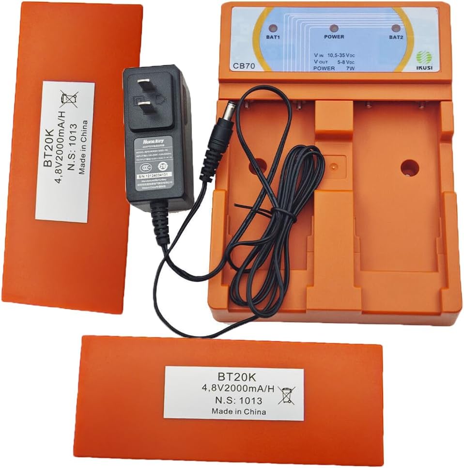 (1*Charger+2*Battery) BT20K 2000mAh 4.8V Ni-MH Rechargeable Battery with 100V-240V CB70 Battery Charger (Orange), for Lifting Equipment Remote Control BT20K BT24IK BT27K BT06K Battery