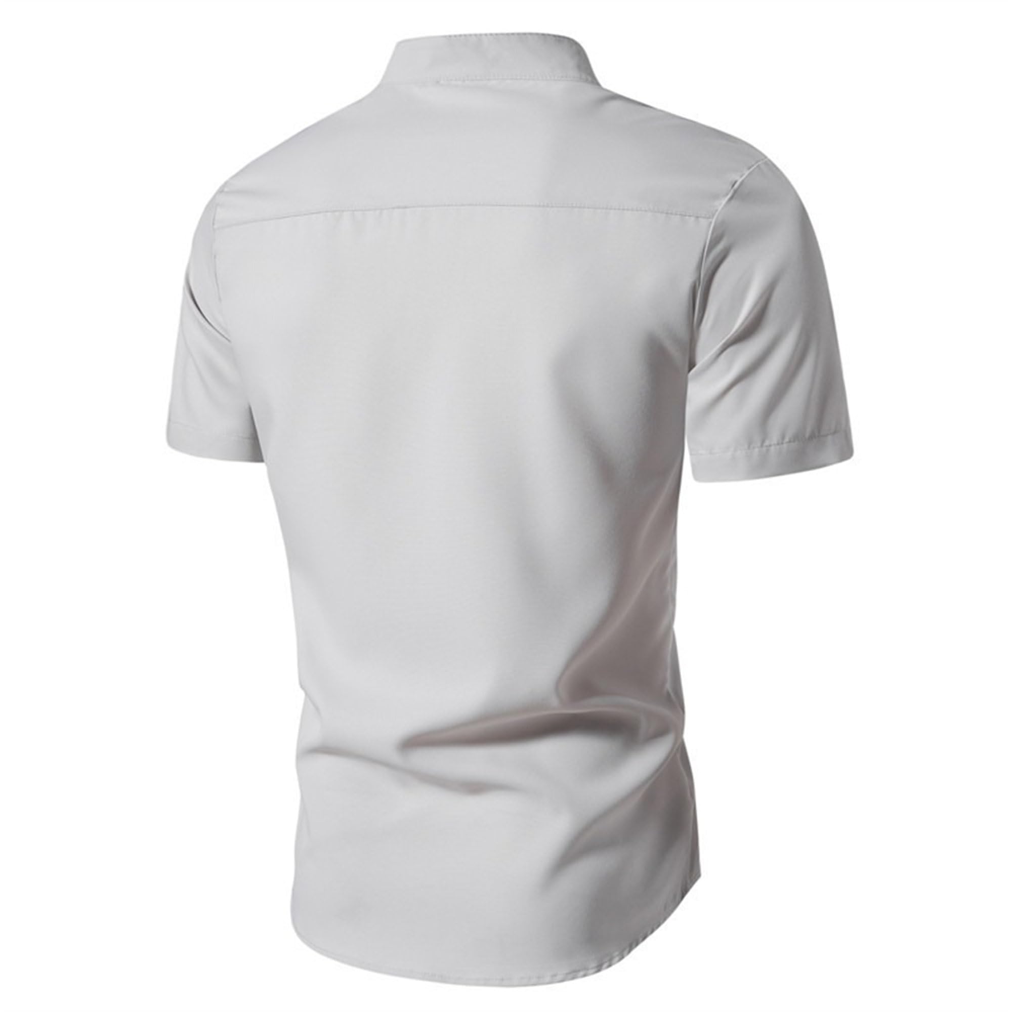 Men Solid Stand Collar Casual Shirt Short Sleeve Business Work Shirts Summer Casual Streetwear Pullover Tops (Light Grey,XX-Large)