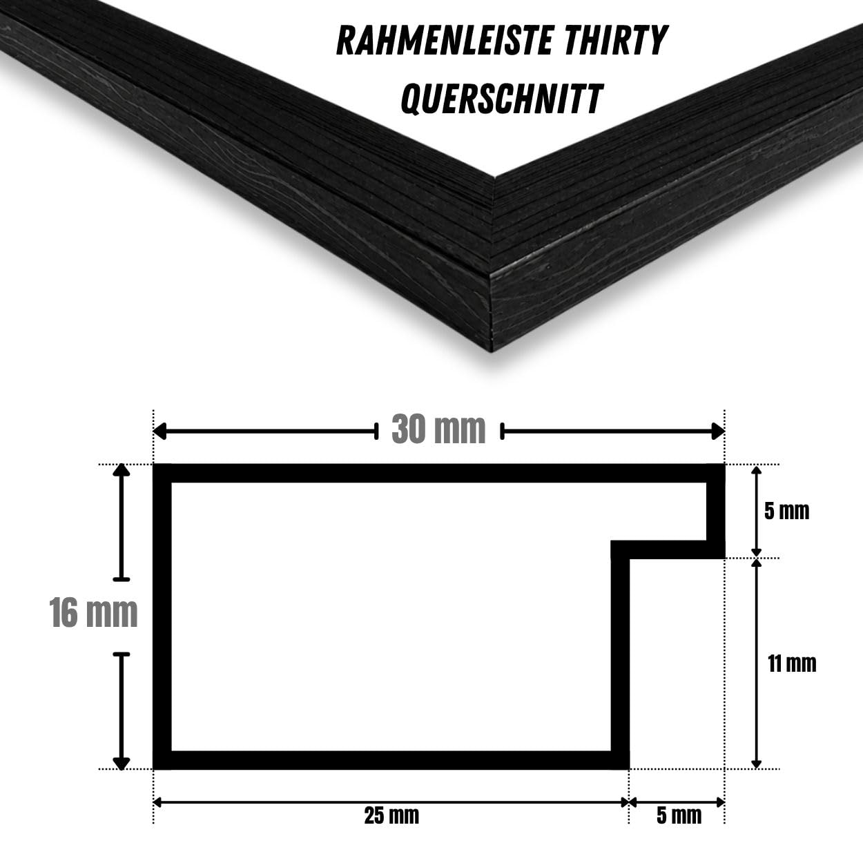 Online-GalleryKing OGK Thirty Marco de fotos 37 x 119 cm, pino negro, marco de MDF totalmente revestido de 30 mm de ancho, con cristal sintético antirreflectante, marco de fotos y fotos hecho a mano