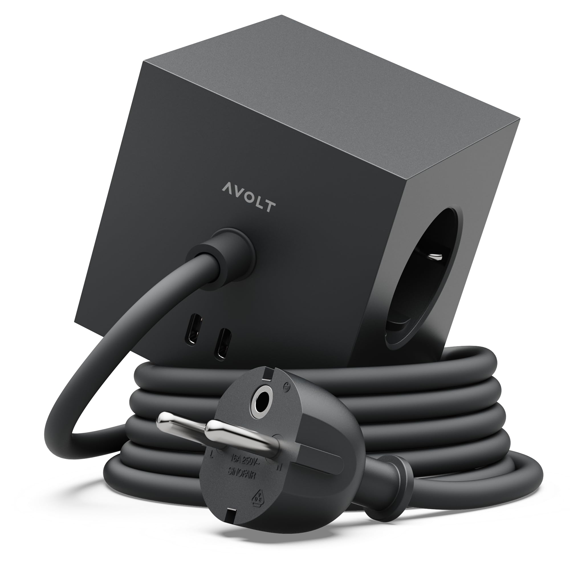 Avolt Square 1 Multipresa Cubo Magnetica, 3 Prese, 2 USB-C 30W | Multipresa magnetica nera. Ciabatta cubo di design, ricarica rapida USB-C 30W per scrivania, casa e ufficio