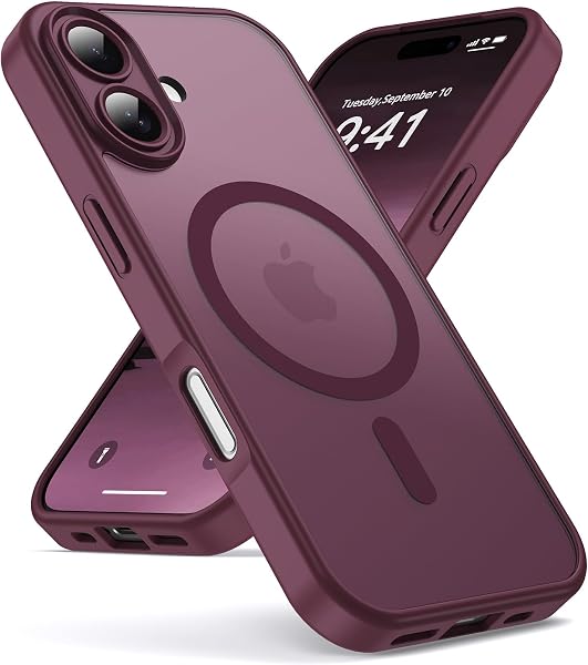 Oududianzi-Cover per iPhone 17 Compatibile con MagSafe, Custodia Traslucida Posteriore PC Silicone TPU Bumper, Protezione Della Fotocamera, Cover Militare Antiurto Anti-Impronte-Bordeaux - 1