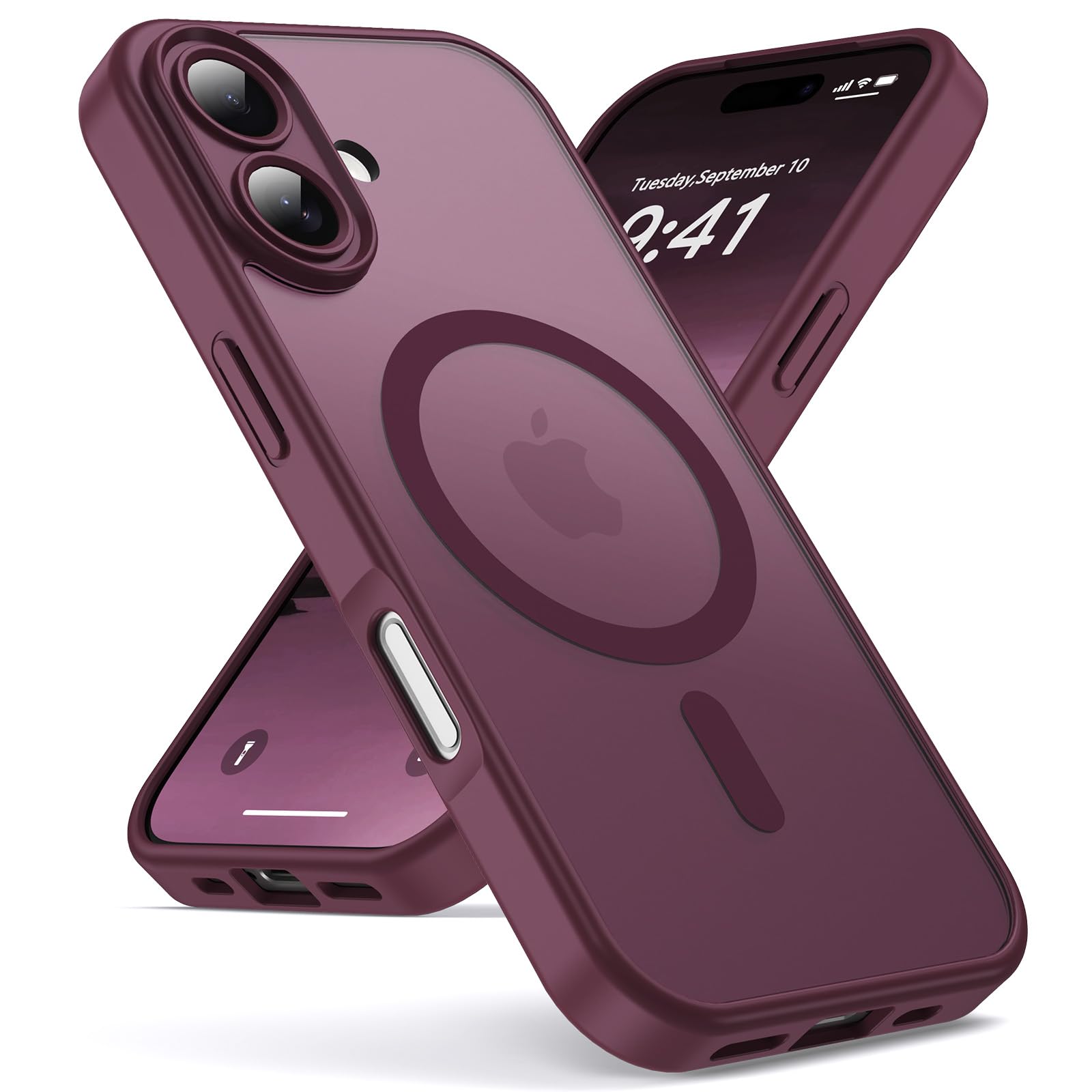 Oududianzi-Cover per iPhone 17 Compatibile con MagSafe, Custodia Traslucida Posteriore PC Silicone TPU Bumper, Protezione Della Fotocamera, Cover Militare Antiurto Anti-Impronte-Bordeaux