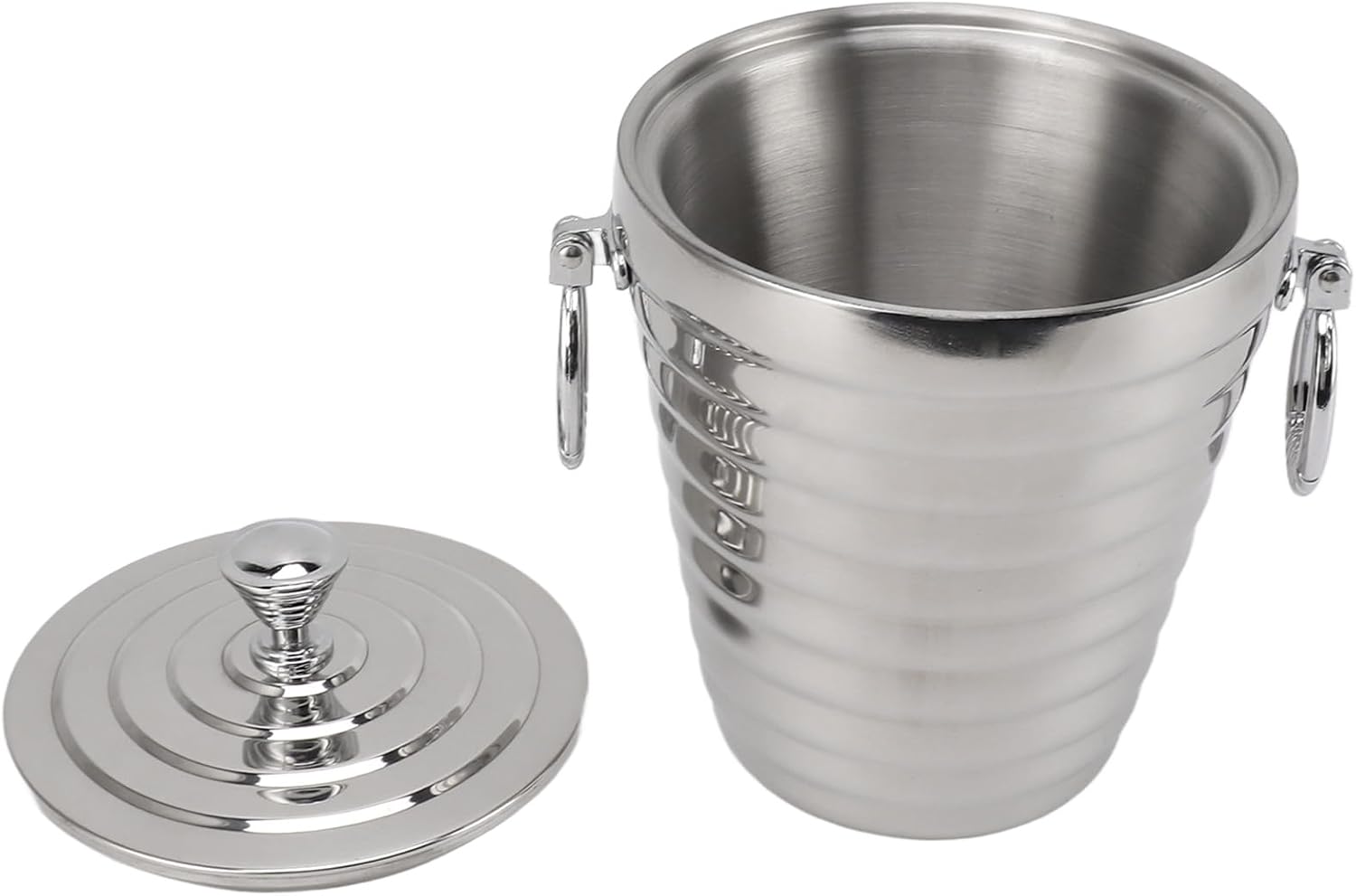 Pilipane Stainless Steel Ice Bucket Wine Bucket Double Wall Insulated Large Capacity Beverage Cooler with Lid Tongs Strainer for Bar Party Home Use (2L)