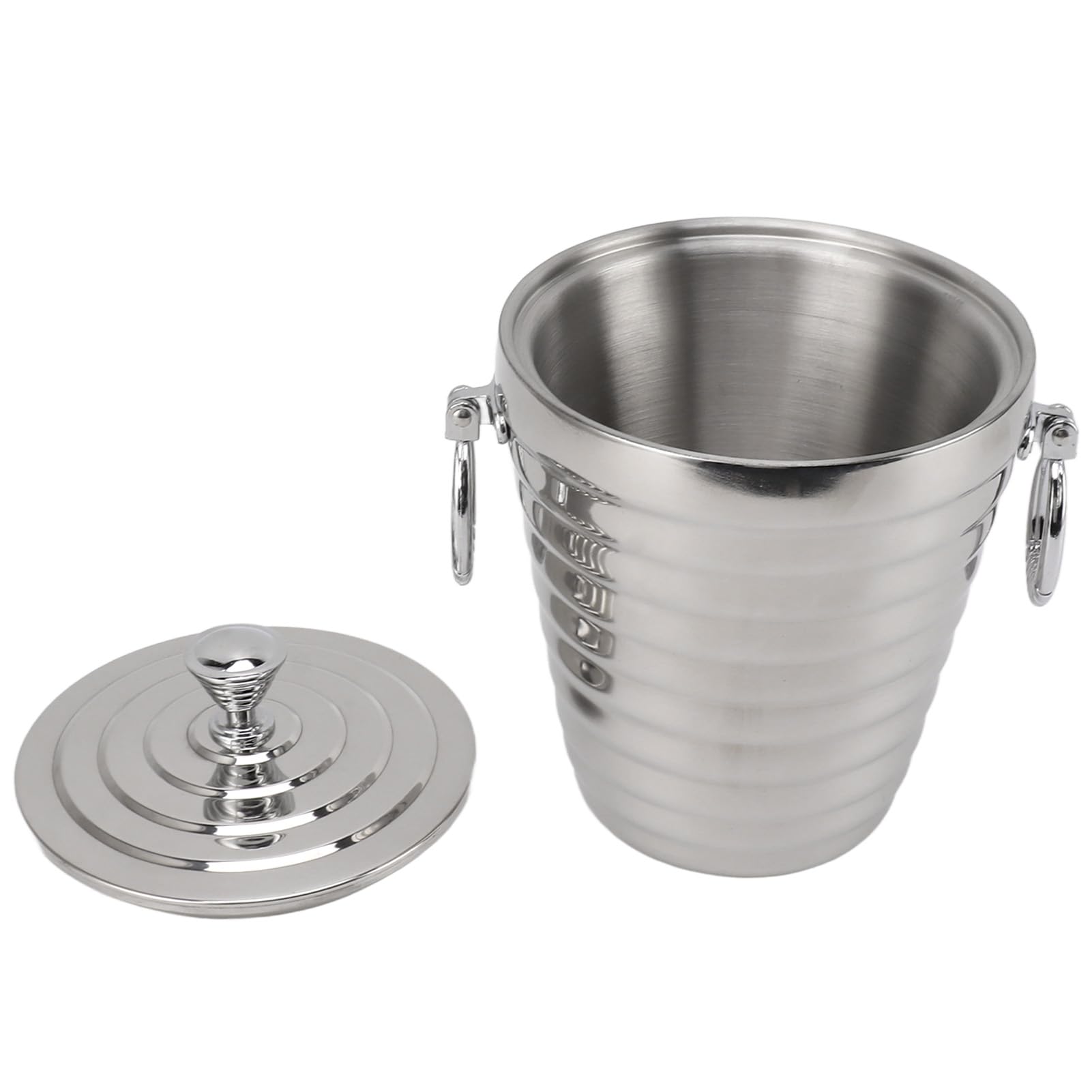 KIMISS Cubo de Hielo de Doble Pared de Acero Inoxidable con Tapa, Pinzas y colador: Cubo de Bebidas de Gran Capacidad para Vino, Champán y Hielo - Ideal para Bares Fiestas (2L)