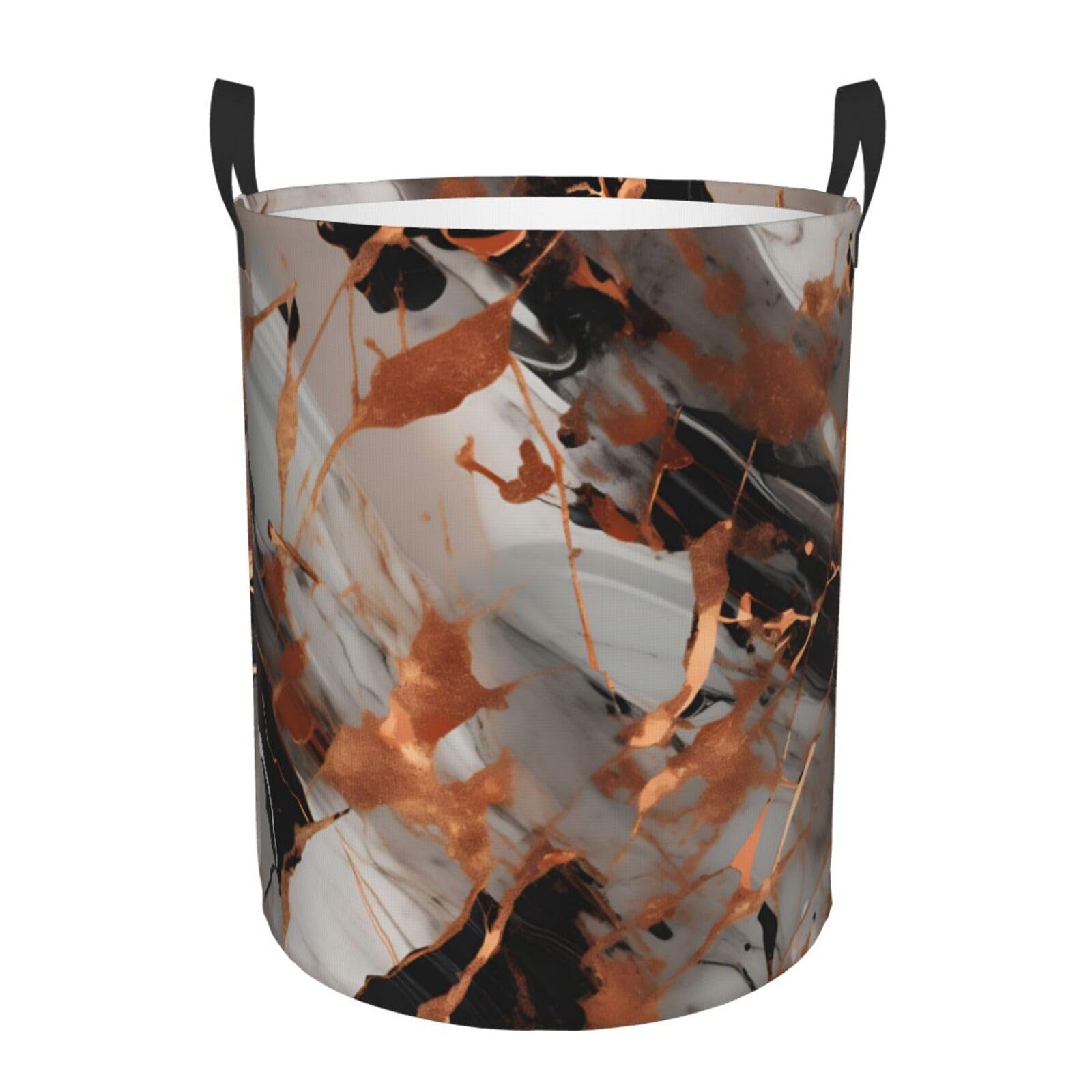 M Collapsible Laundry Hamper Round Marble Texture Copper Splatter Print Storage