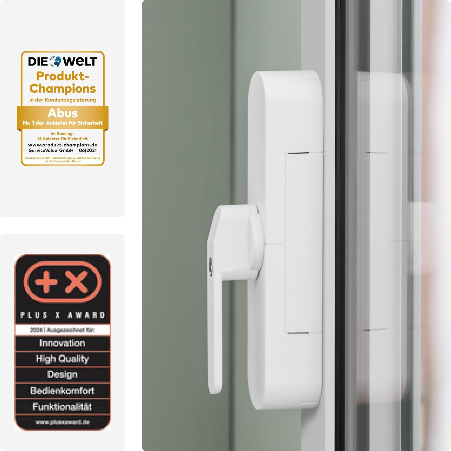 ABUS WINTECTO One Window Drive - Smart Window Handle for Windows, Balcony and Patio Doors - with Alarm Function - Easy Installation No Drilling - White, Keyed Alike (AL0145)