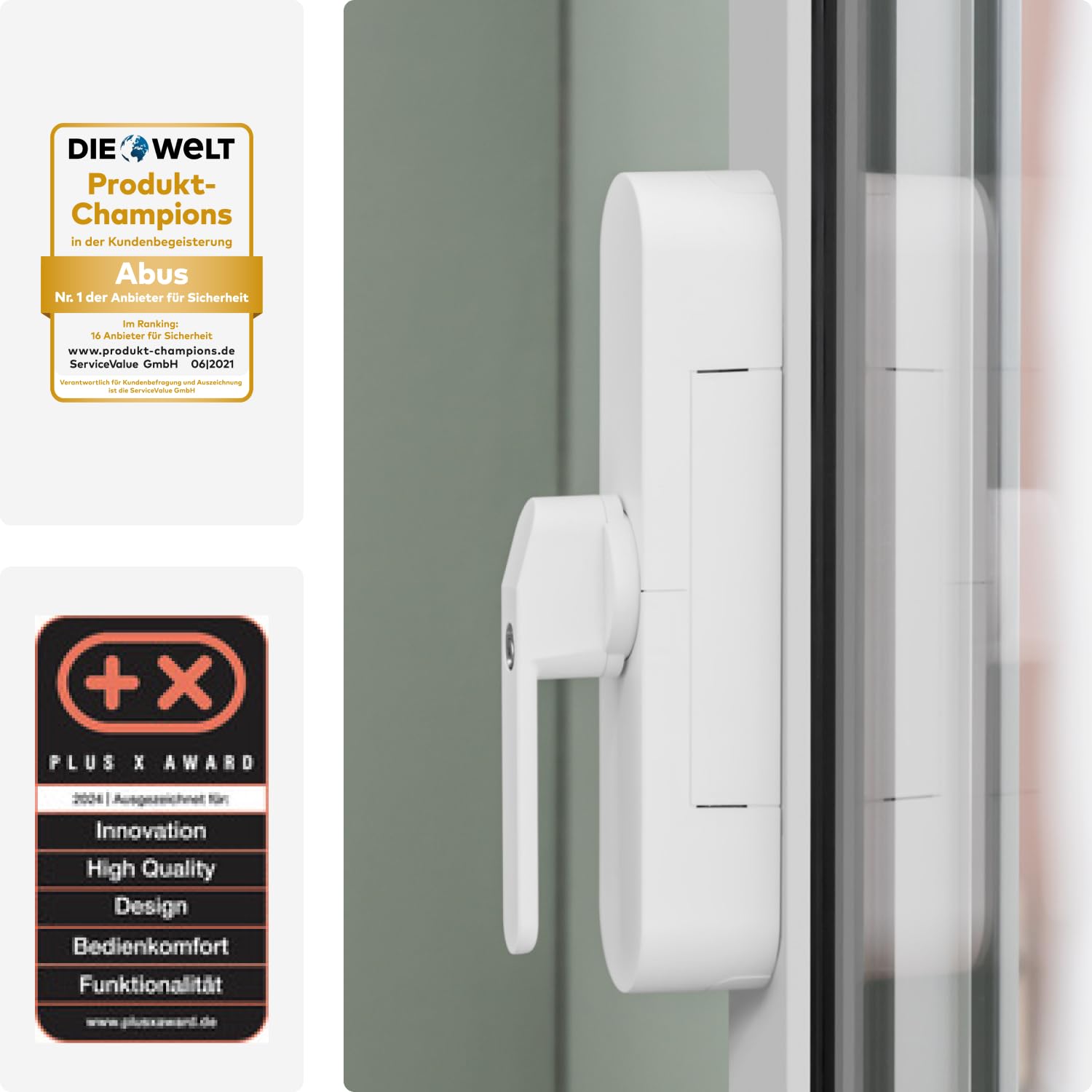 ABUS Fensterantrieb WINTECTO One – smarter Fenstergriff für Fenster, Balkon- und Terrassentür – mit Alarmfunktion – einfache Montage ohne Bohren – Weiß, gleichschließend (AL0145)