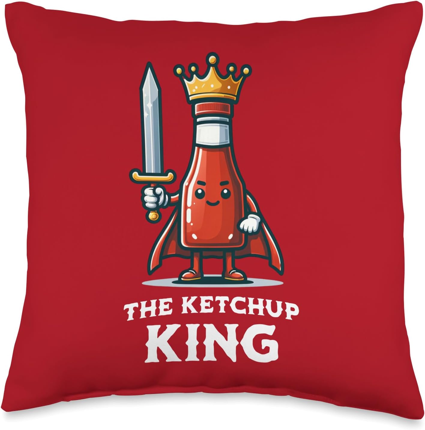 The Ketchup King Funny Food Illustration Ketchup Lover Throw Pillow