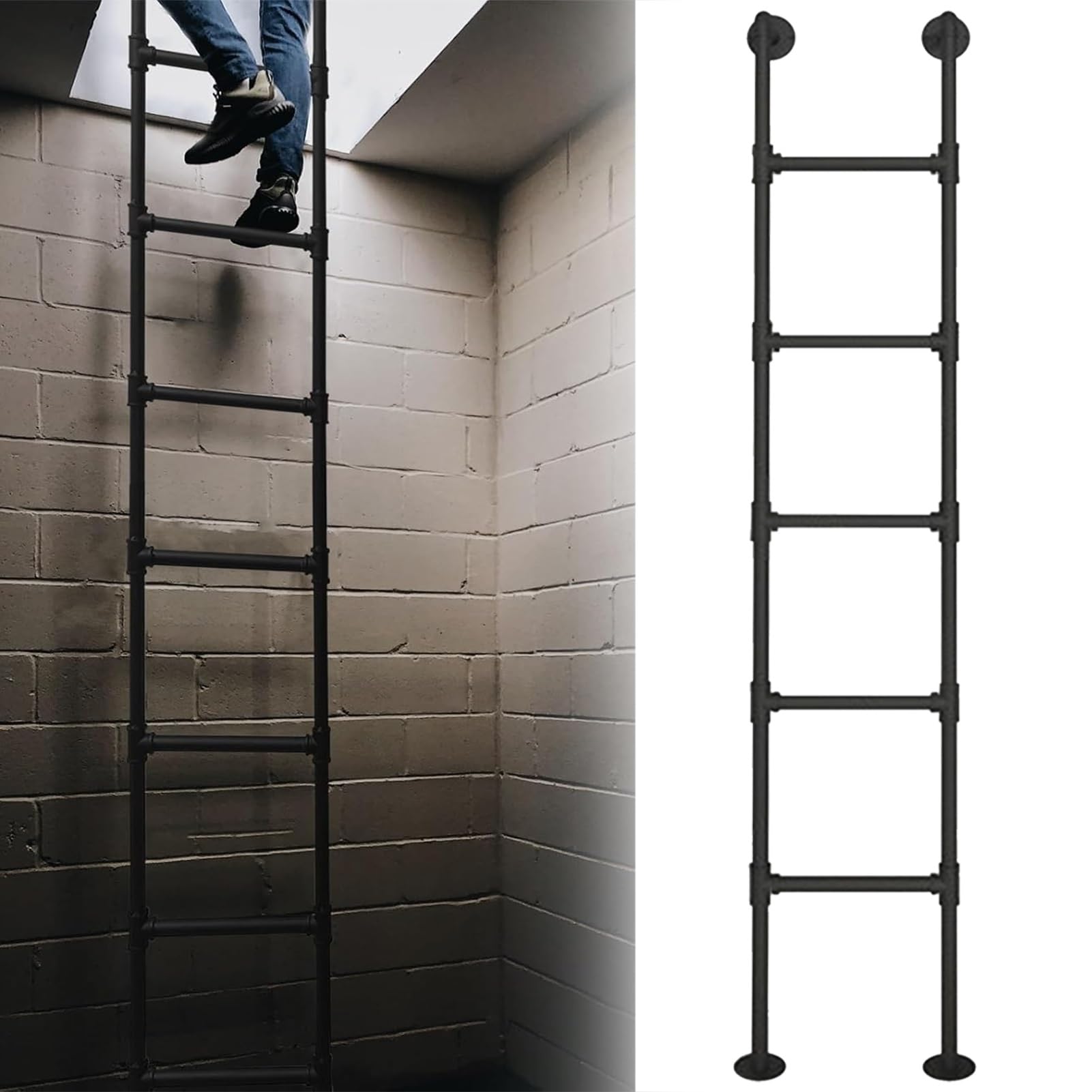 Escalera para pozos de ventana de hierro industrial negro para interior y exterior de alta carga