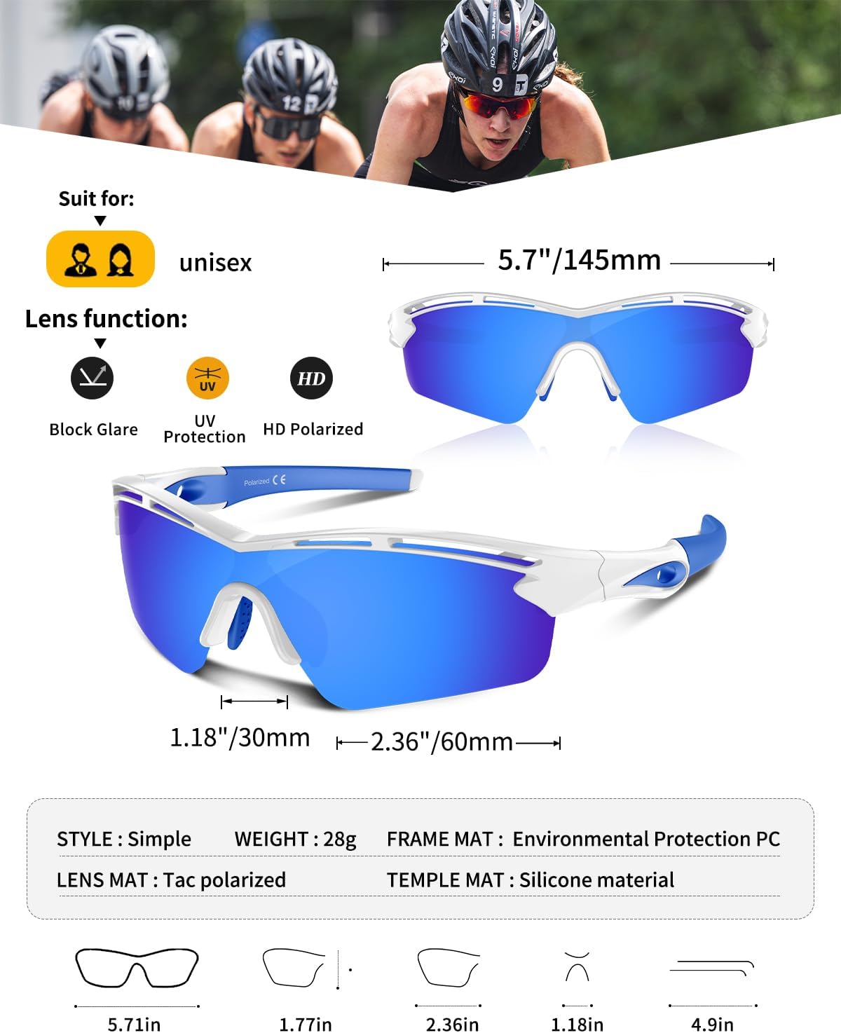 Rosemal Sports Sunglasses Polarized Cycling Sunglasses Running Driving Fishing Hiking for Men Women UV400 TAC TR90 - Image 6