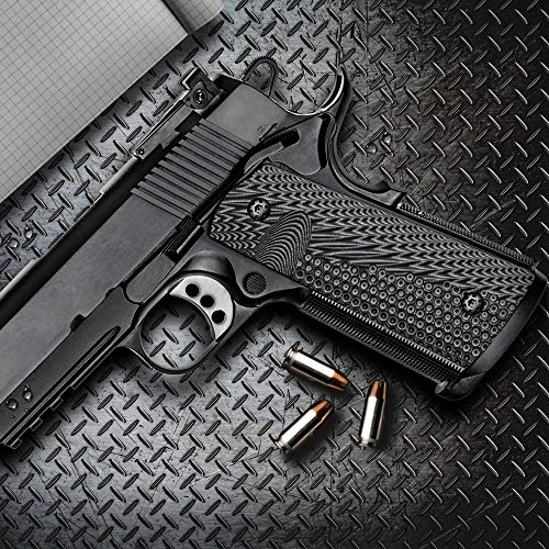 1911 Full Size G10 Grips, Magwell Cut, Ambi Safety Cut, Ops Texture, Cool Hand Brand, Grey/Black #TOP1