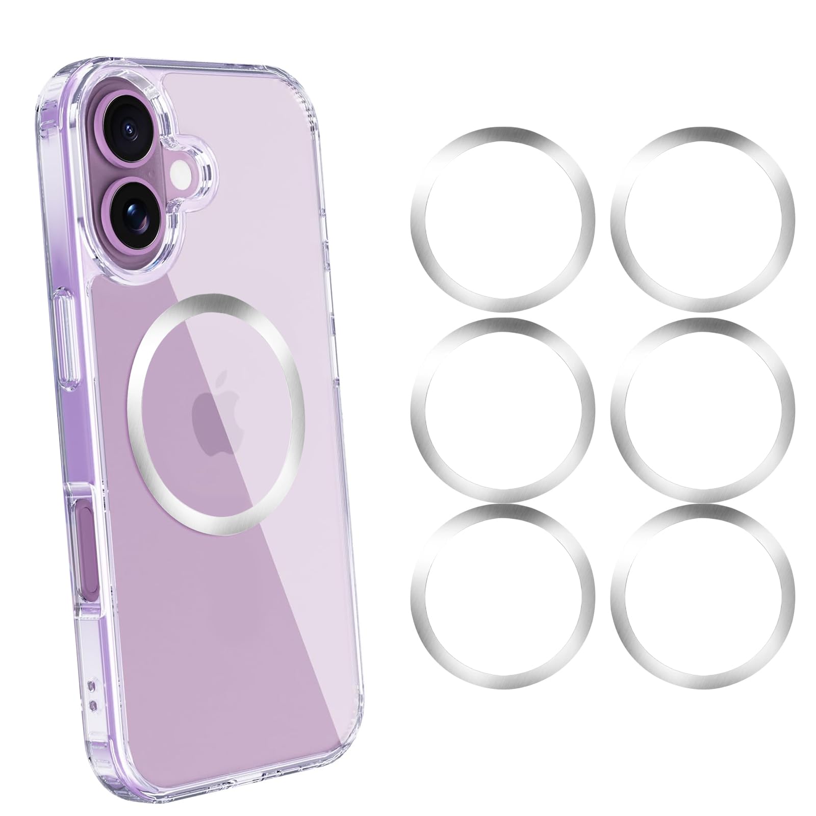 Boleve Magsafe用リング magsafe シール スマホリング Magsafe磁気変換キット - マグセーフ シール 金属メタルリング (シルバー6枚,0.4mm)