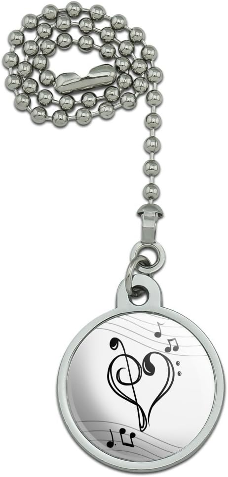 GRAPHICS & MORE Treble Bass Clef Heart Music Black White Ceiling Fan and Light Pull Chain