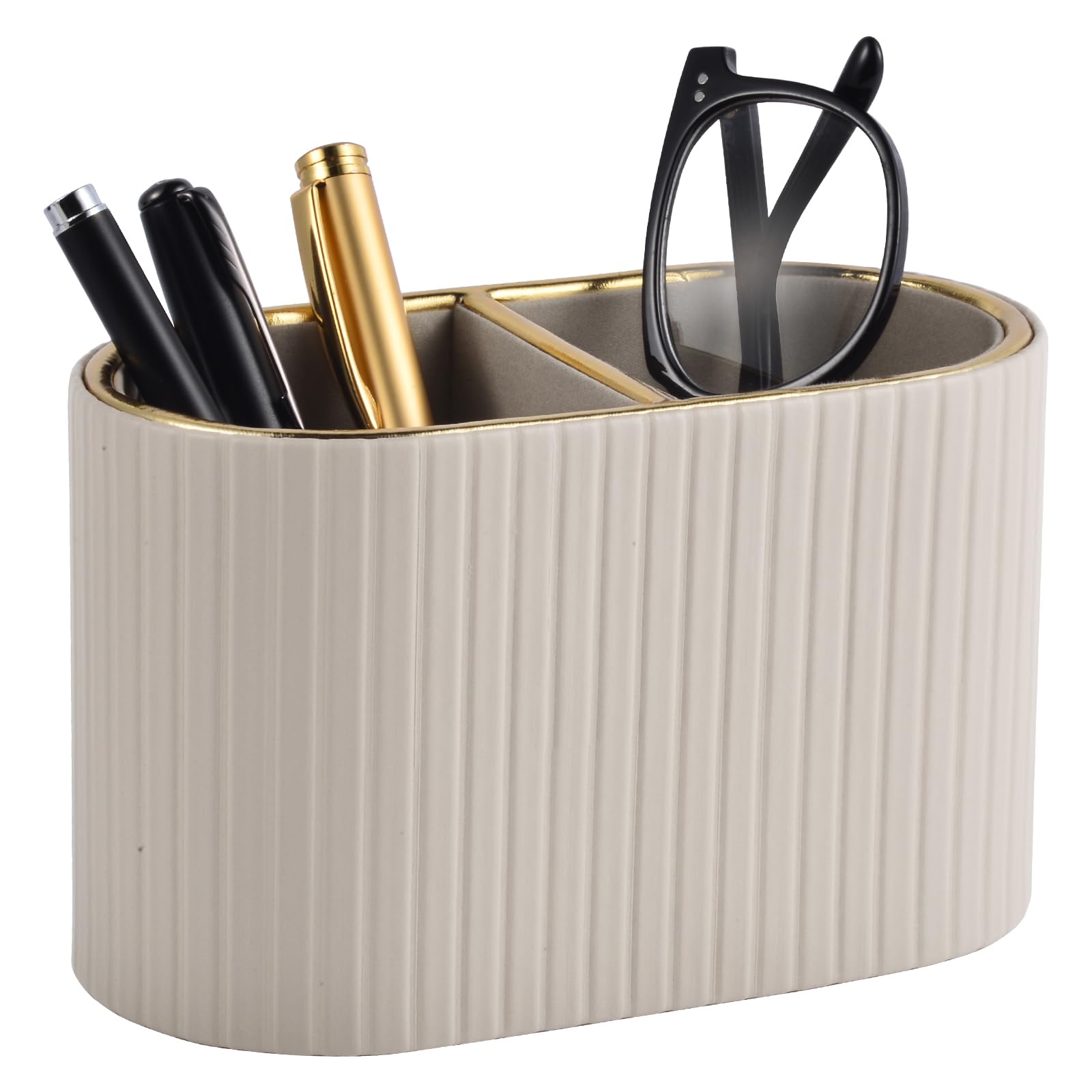XNONE PU Leather Desk Organizer,Pen Holder,Small Remote Control Holder Pencil Cup Multifunctional Nightstand Organizer Caddy for Home School Office Desk Accessories,2 Compartments (Beige)
