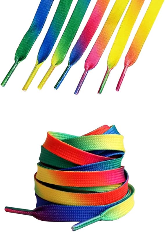 Guiguishiny Schnürsenkel Set - 4 Paar Regenbogen Flachschlaufen 8mm