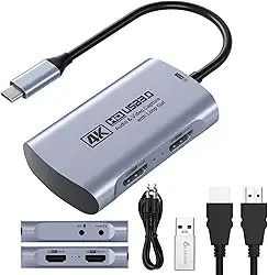 Guermok Placa de captura HDMI 4K 60FPS e 1080P 240FPS para streaming, USB 3.0 para USB-C/A, 4K30 Passthrough, entrada de áudio de 3,5 mm e saída de microfone, funciona com Switch 2/1, PS5/4, Quest 3