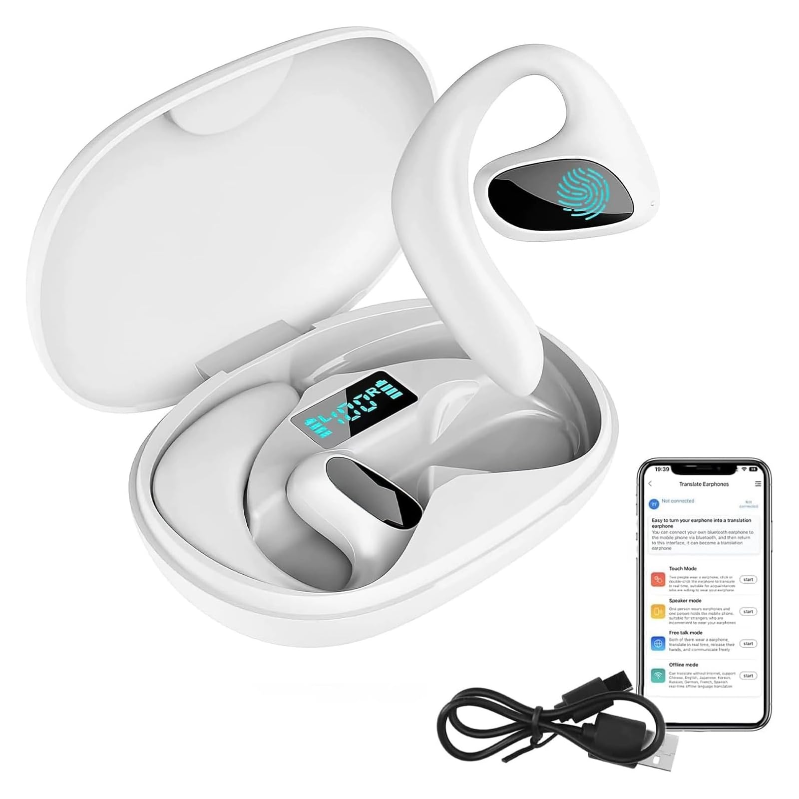 Meacode AI Translation Earbuds, Talk Buds Translator, Traducteur Instantané 144 Langues, 30h Autonomie, Réduction de Bruit, Écouteurs Ouverts (Blanc)