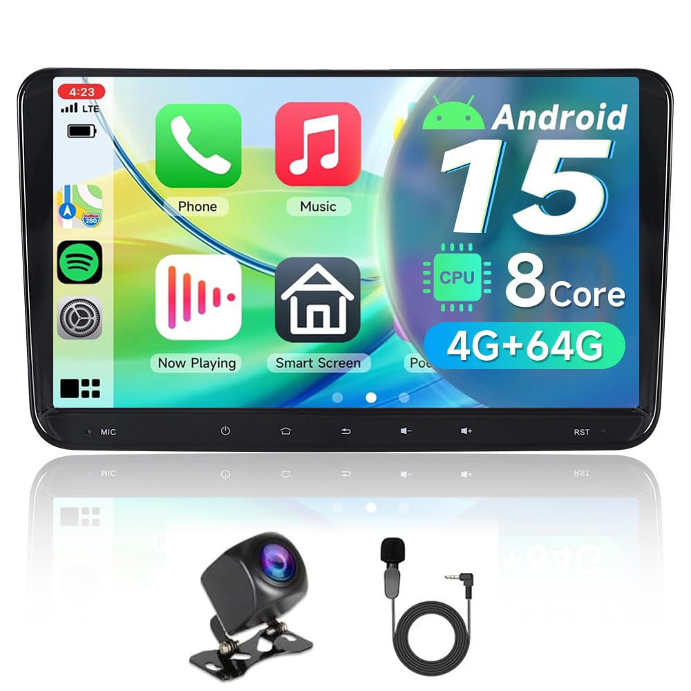 4+64GB Android 15 Autoradio pour VW Golf 5 6, Passat B6 B7, Polo 5/6R, Tiguan, Touran, 8 cœurs, 9" IPS HD 1280x800, CarPlay & Android Auto, GPS, Bluetooth 5.4, WiFi 6.0, Écran Tactile, DSP