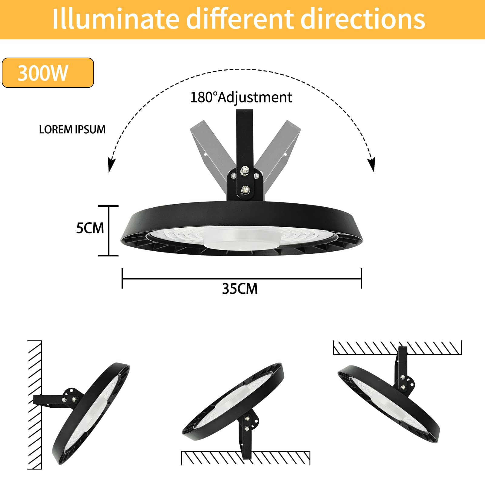 UFO High Bay Lumiere 300 W, LED High Bay Light Zimna biel 6000K, bardzo cienki IP65 Wodoodporny reflektor UFO LED 30000LM Oświetlenie sufitowe, do magazynu, fabryki