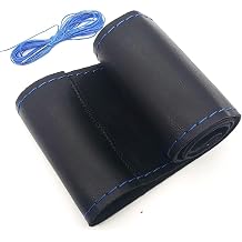 AUTOXBERT 38cm/15 Inch Leather Steering Wheel Cover Stitch On Wrap, Blue
