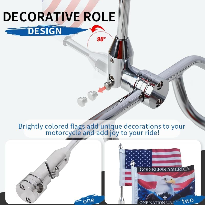 Adjustable 6'x 9'American Motorcycle Flag + Flagpole Mount & 6" x 9" Eagle American Flag + Pole Mount, for Harley Davidson Honda Goldwing CB VTX CBR Yamaha (Black) (Black)