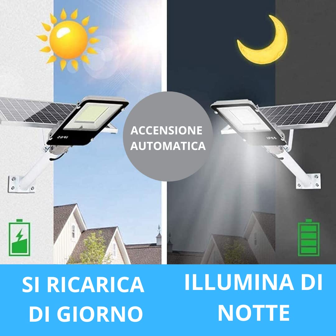 Generico Lampione Solare esterno 400W con Pannello fotovoltaico, LED 6500K Bianco Freddo, con 40000mAh