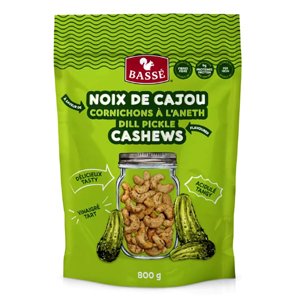 Tangy Dill Pickle Cashews by Basse - 800g | High Protein, Fiber & Iron Snack
