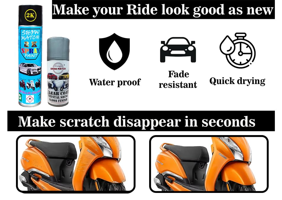 Image of Show Match 2k Scooter Spray Paint + Clear Coat compatible with (TVS Jupiter 125) (Dawn Orange)